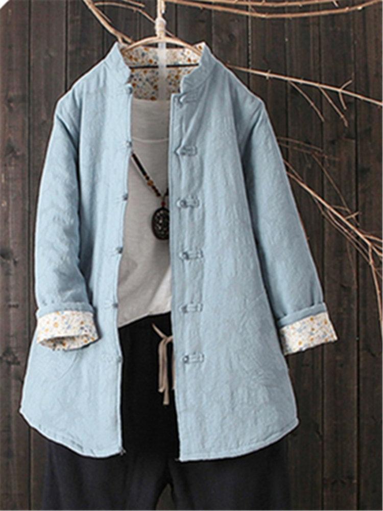 Linen Solid Color Vintage Button Coat