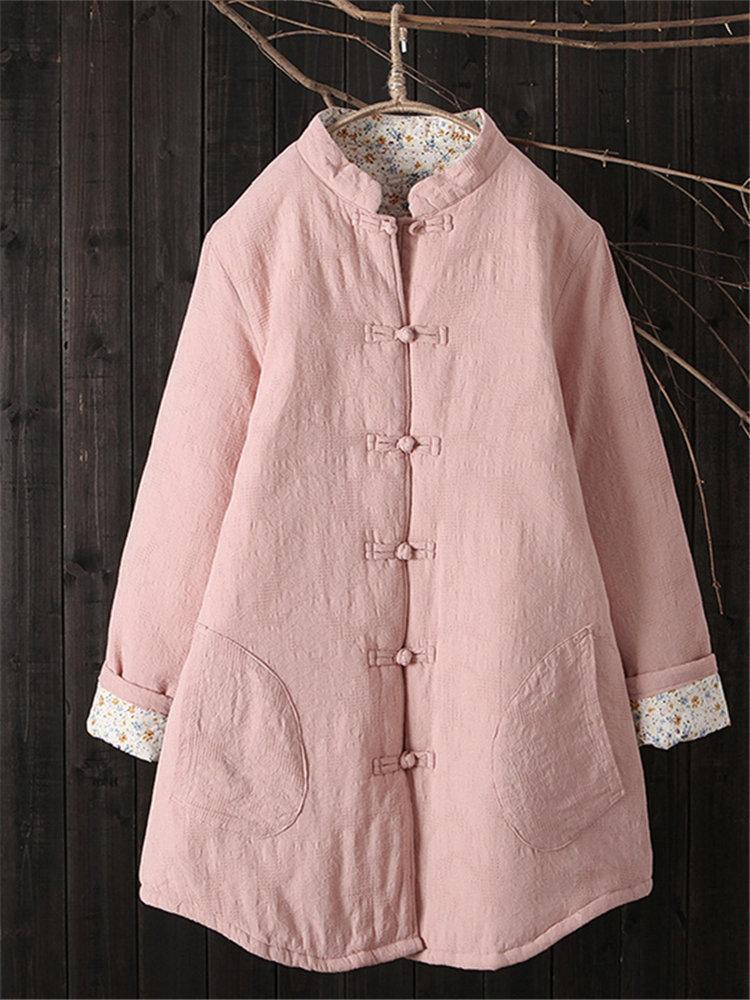 Linen Solid Color Vintage Button Coat