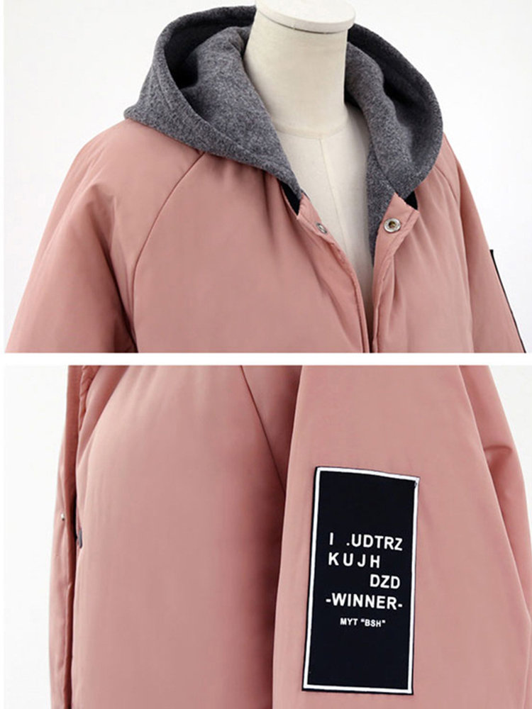 Casual Letter Print Patchwork Hooded Women Padded Coats