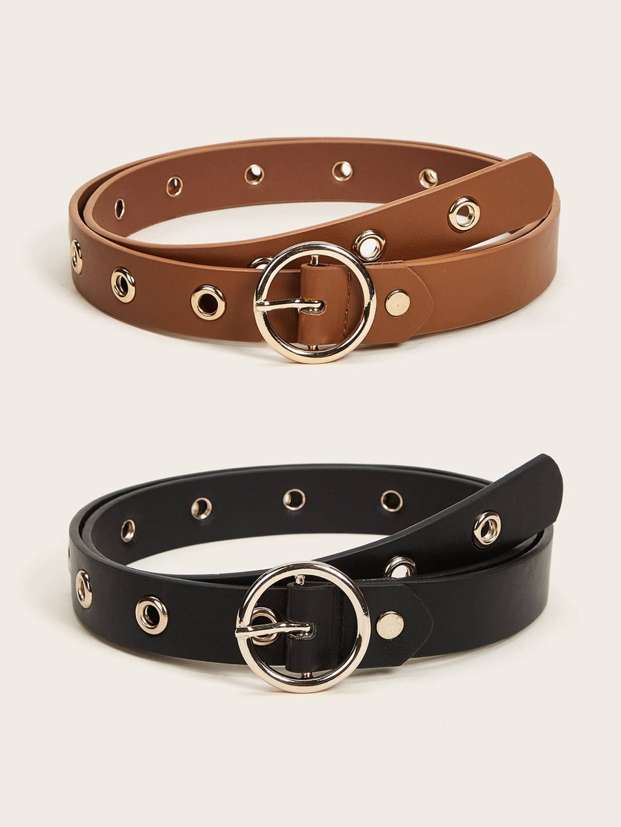 2pcs Eyelet Decor O-ring Buckle Belt