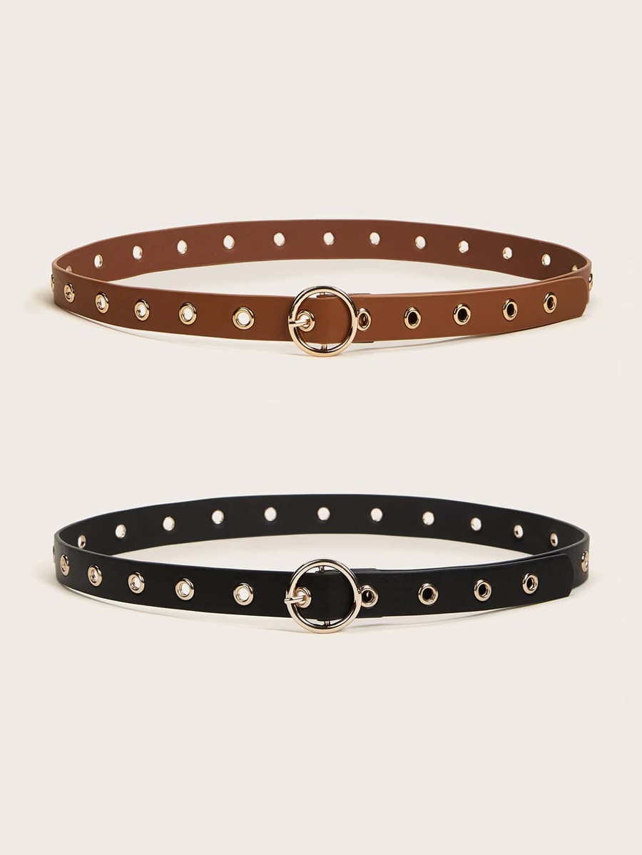 2pcs Eyelet Decor O-ring Buckle Belt