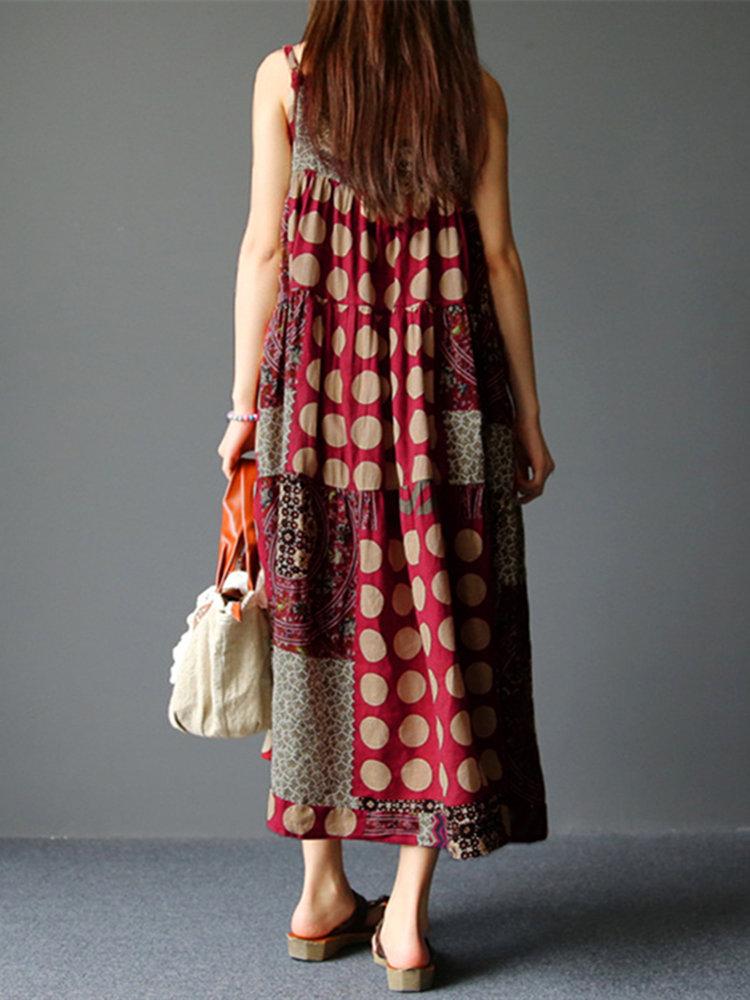 Bohemian Spaghetti Strap Printed Vintage Long Maxi Dresses