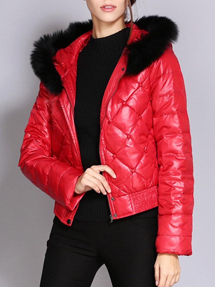 Faux Fur Hooded Short Down Coat