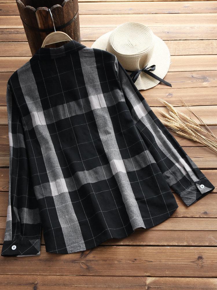 Vintage Plaid Long Sleeve Turn-down Collar Shirts