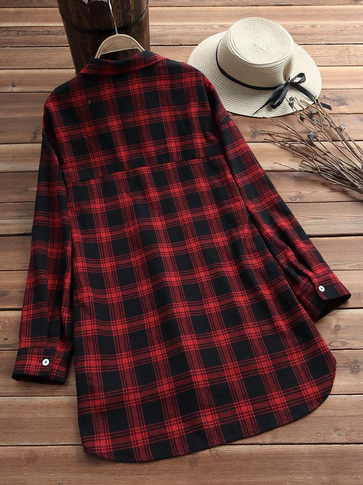 Women Plaid Vintage Long Sleeve Cotton Shirts