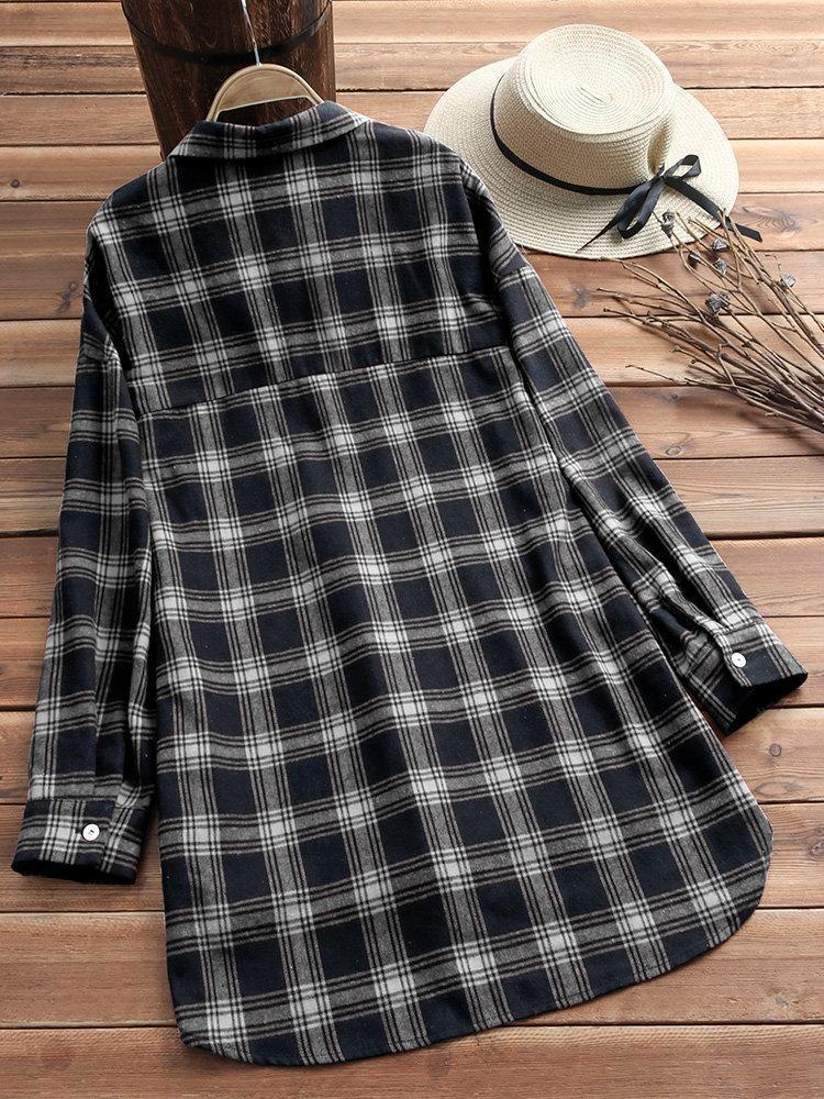 Women Plaid Vintage Long Sleeve Cotton Shirts