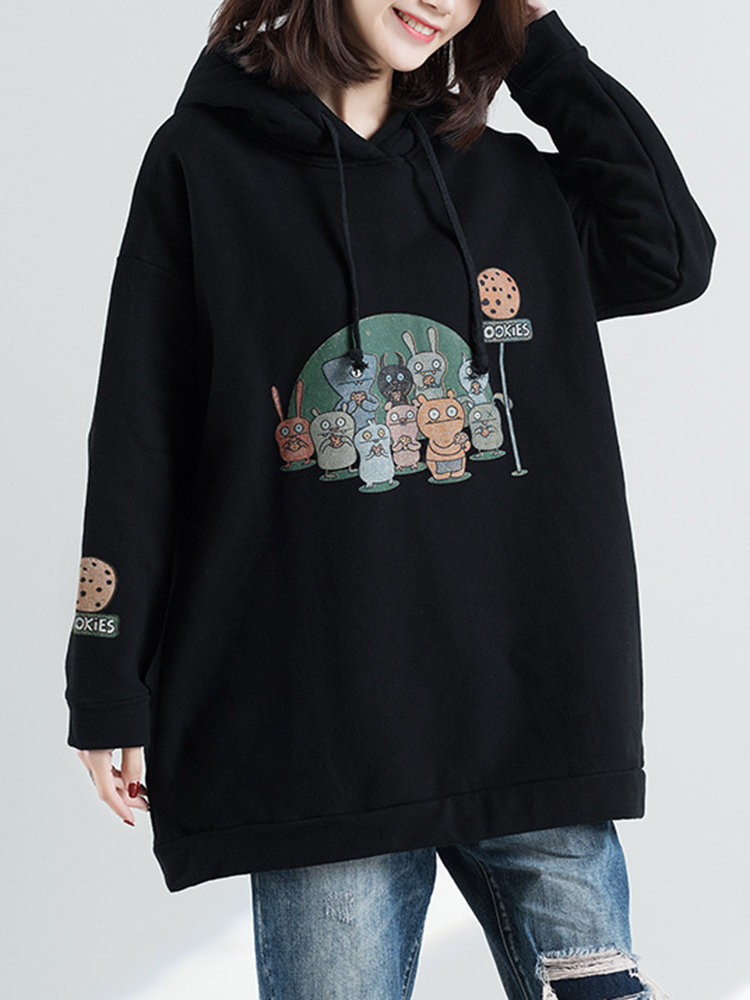 Hooded Cartoon Print Long Sleeve Loose Casual Hoodies