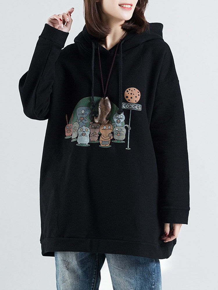 Hooded Cartoon Print Long Sleeve Loose Casual Hoodies