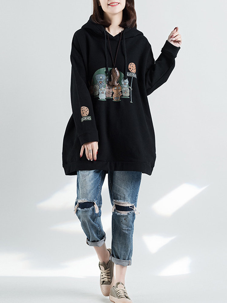 Hooded Cartoon Print Long Sleeve Loose Casual Hoodies