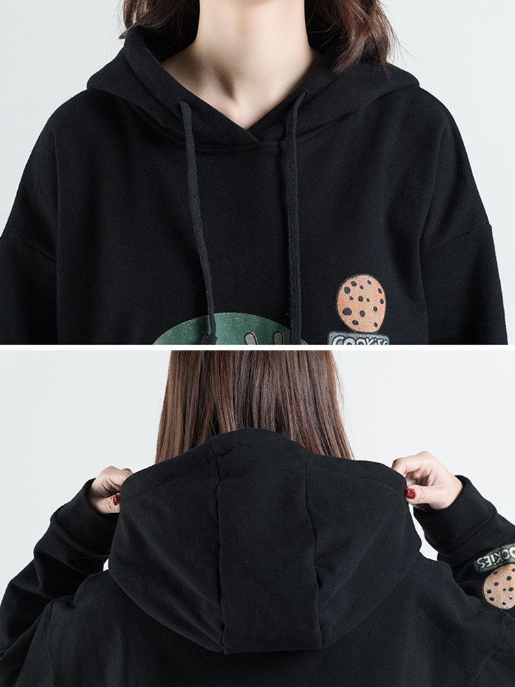 Hooded Cartoon Print Long Sleeve Loose Casual Hoodies