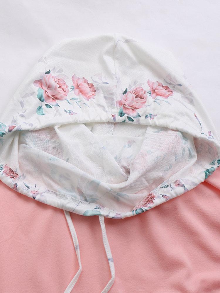 Irregular Floral Print Patchwork Long Sleeve Casual Hoodie