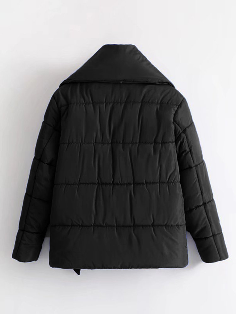 Turn Down Collar Solid Color Quilted Short Cotton Coat