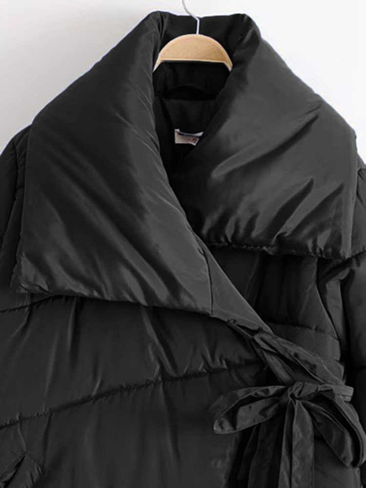 Turn Down Collar Solid Color Quilted Short Cotton Coat