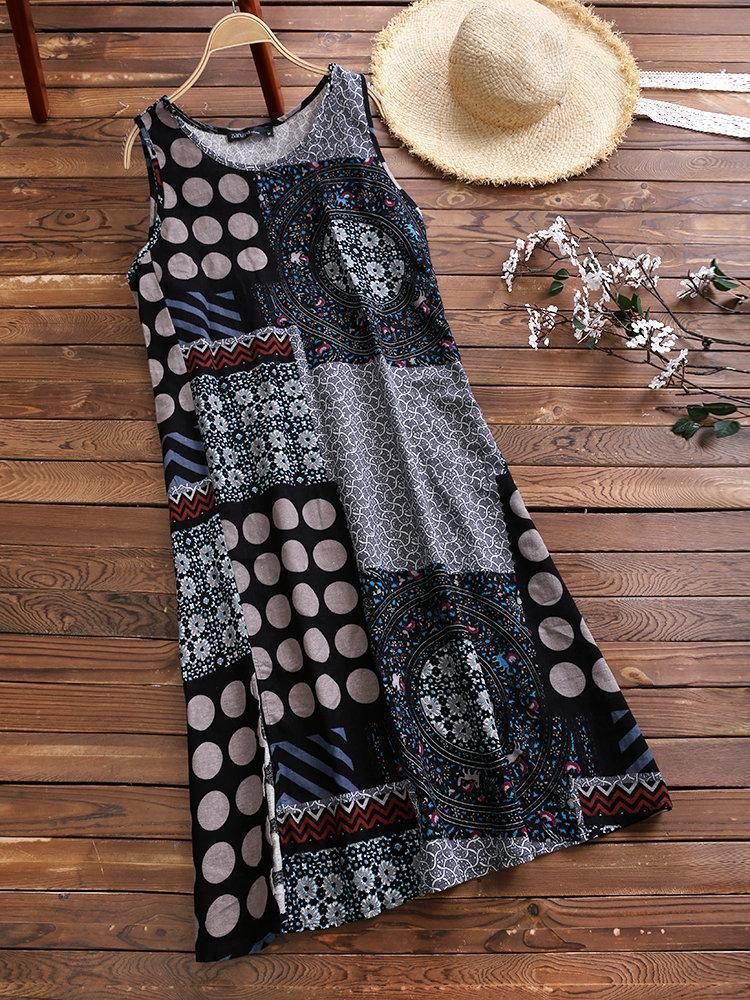 Ethnic Printed Sleeveless Vintage Women Dresses