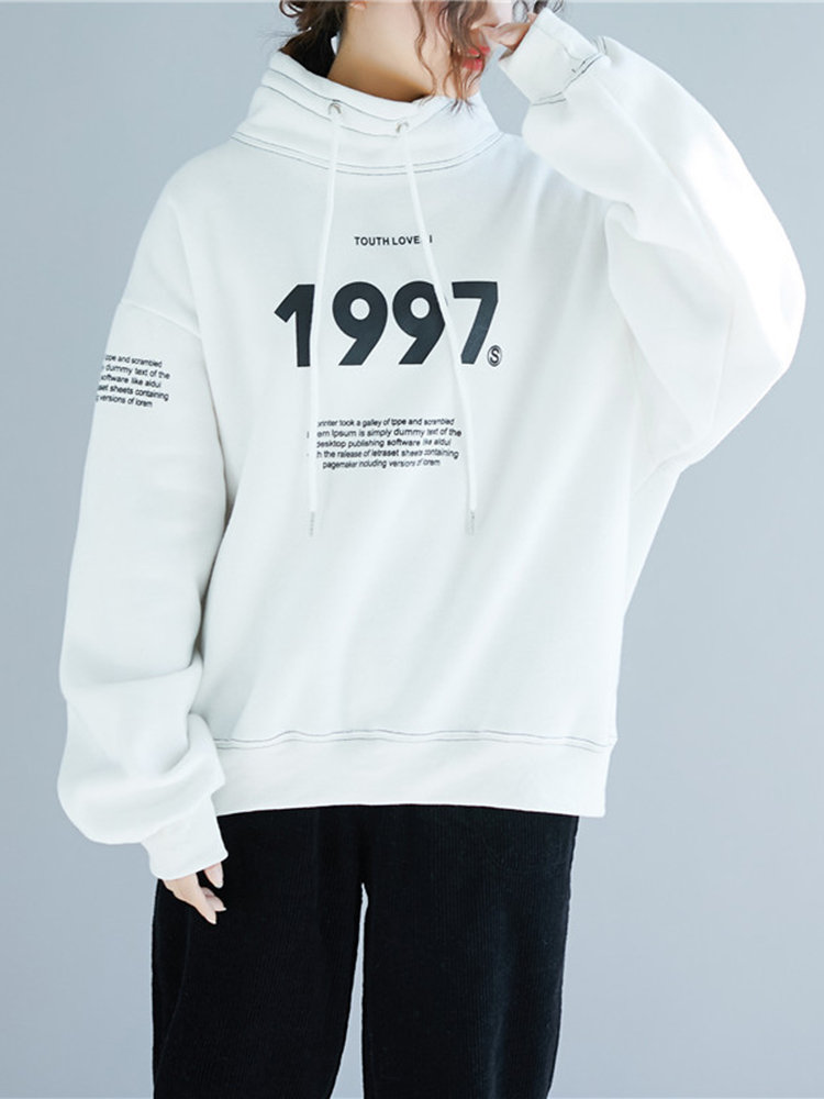 Causal Print Letters Hooded Loose Sweatshirt