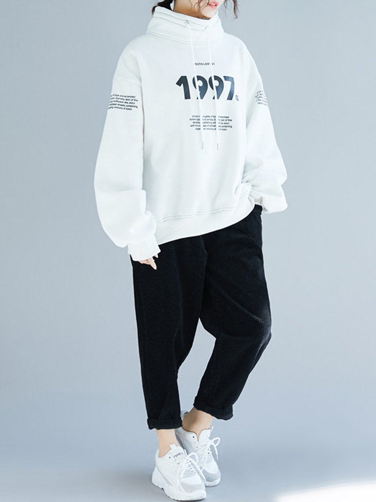 Causal Print Letters Hooded Loose Sweatshirt