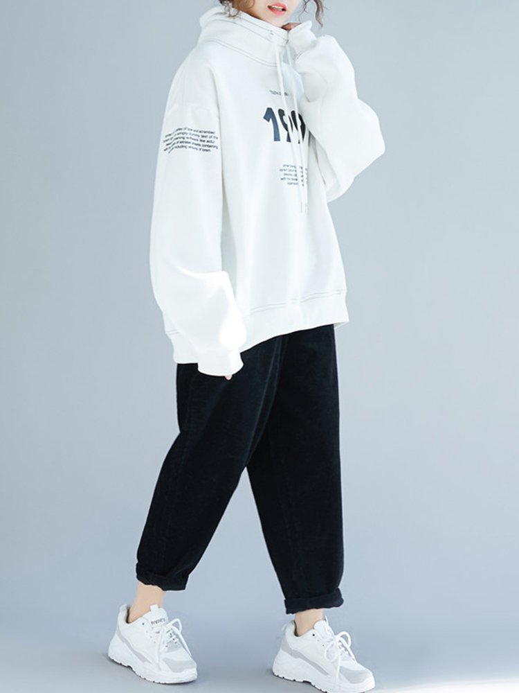 Causal Print Letters Hooded Loose Sweatshirt