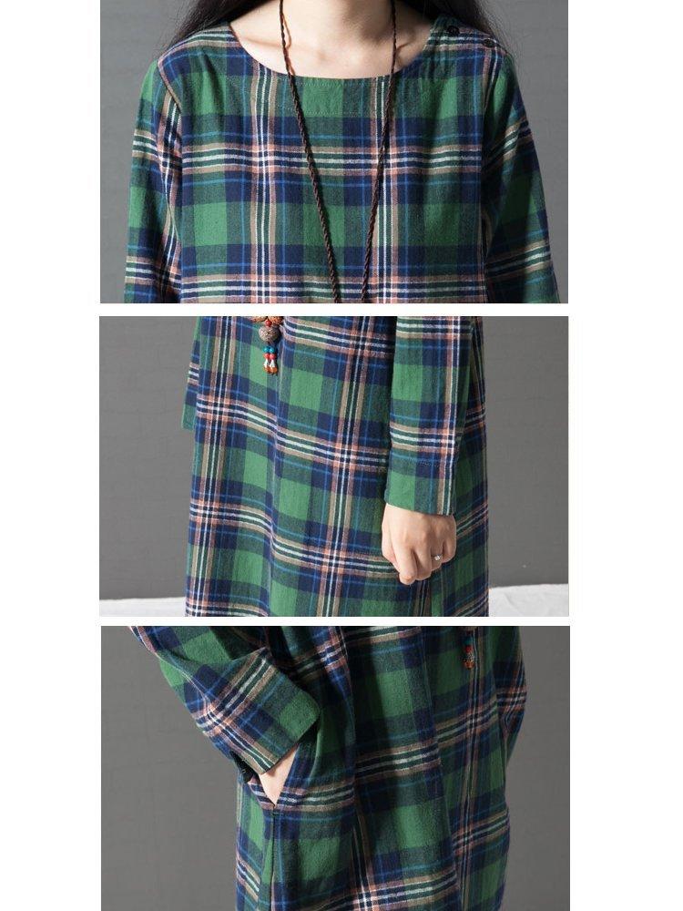 Check Casual Loose Quarter Sleeve Plaid Vintage Dress