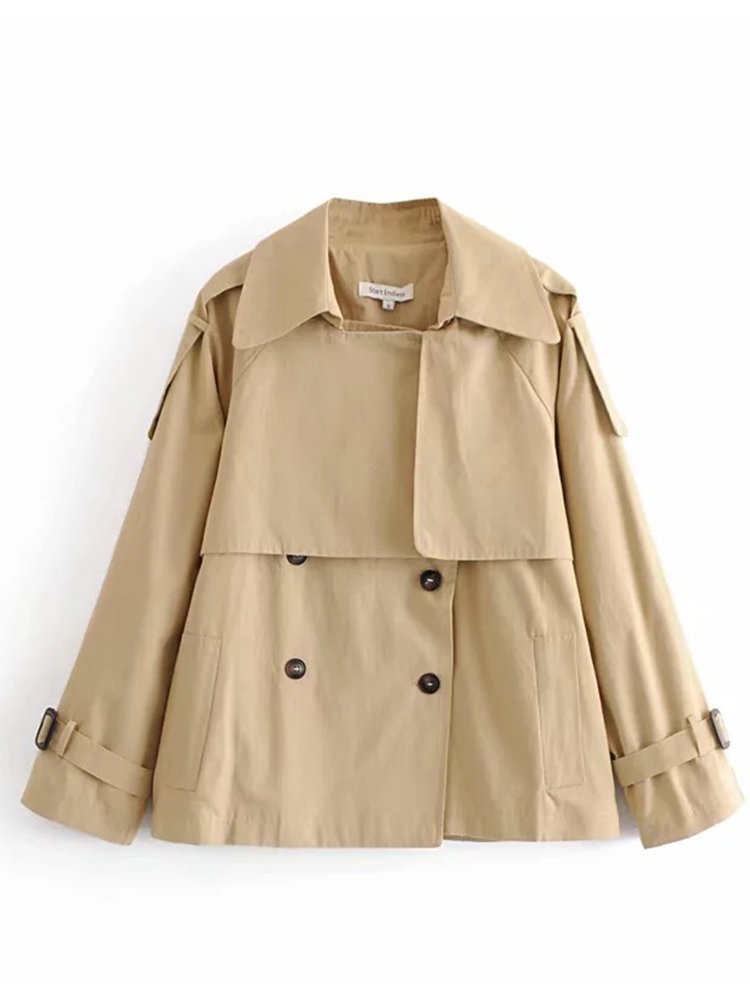 Turn Down Collar Solid Color Trench Coat