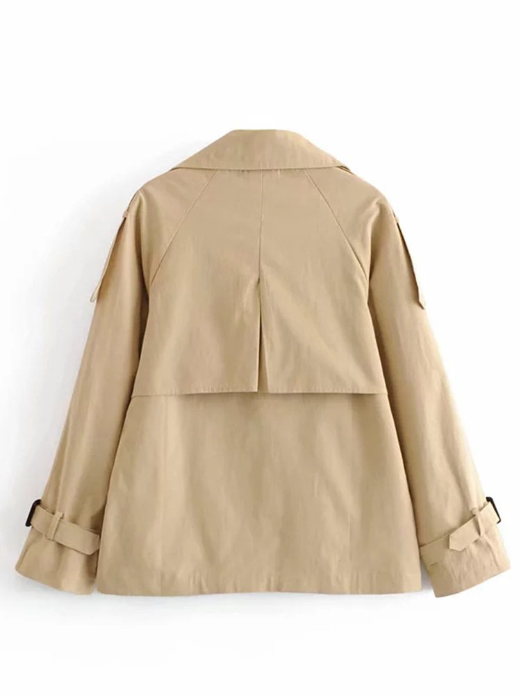 Turn Down Collar Solid Color Trench Coat