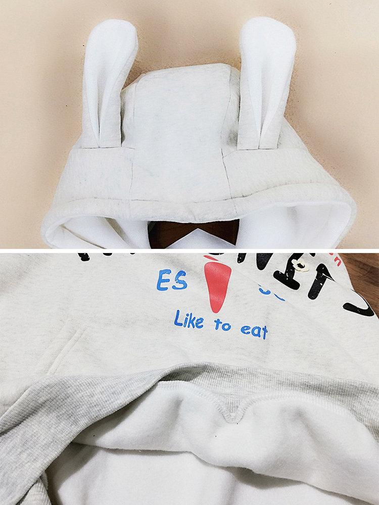 Print Rabbit Long Sleeve Hooded Sweatshirt