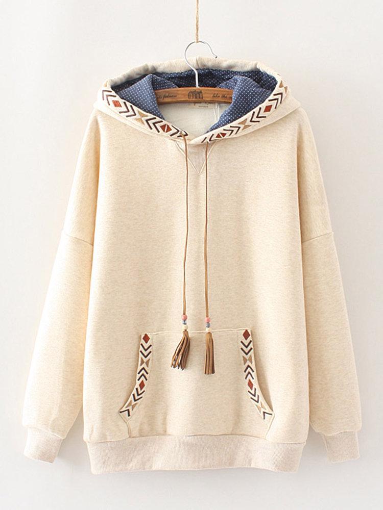 Embroidered Patchwork Tassels Long Sleeve Hoodies