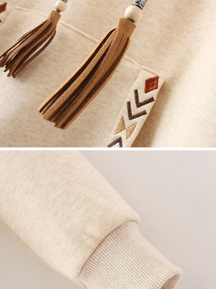 Embroidered Patchwork Tassels Long Sleeve Hoodies