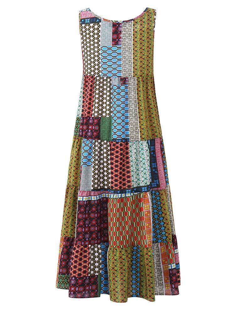 Bohemian Patchwork Sleeveless O-Neck Long Maxi Dresses