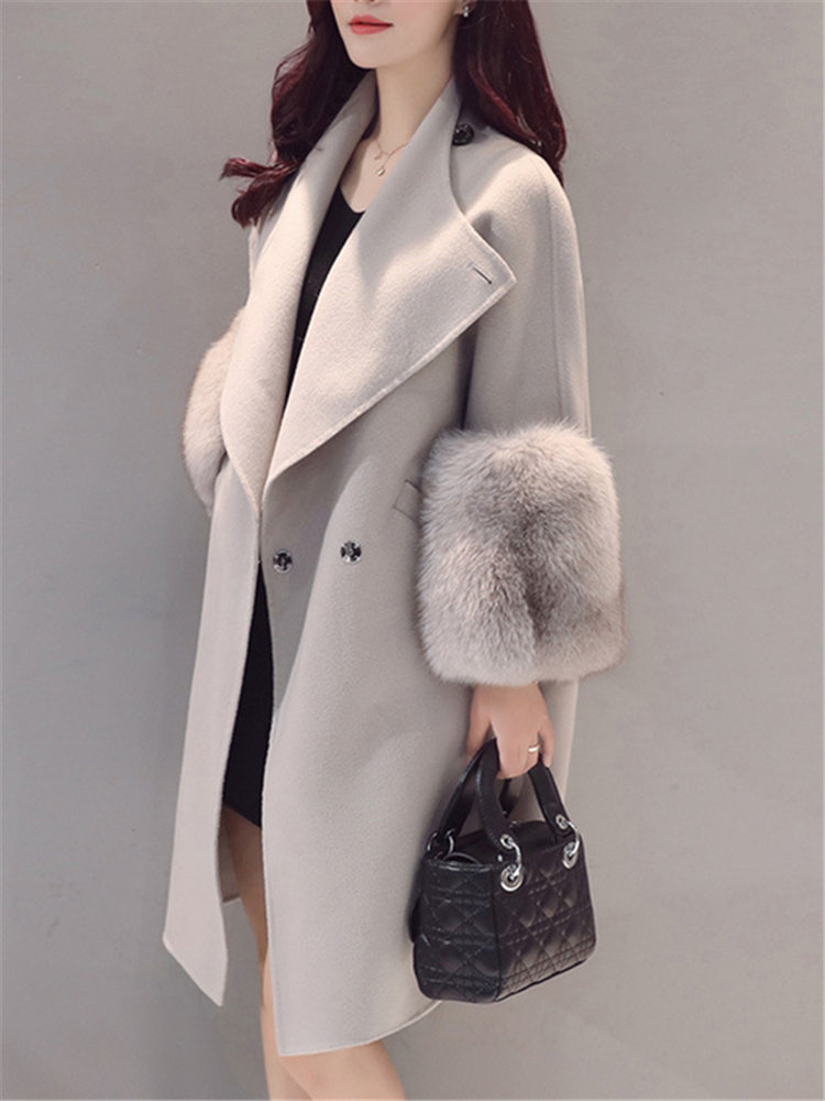 Elegant Fur Collar Cashmere Wool Coat