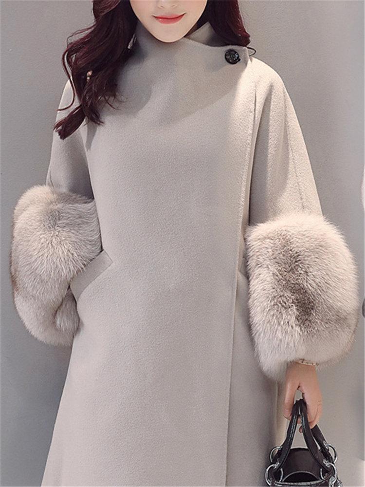 Elegant Fur Collar Cashmere Wool Coat