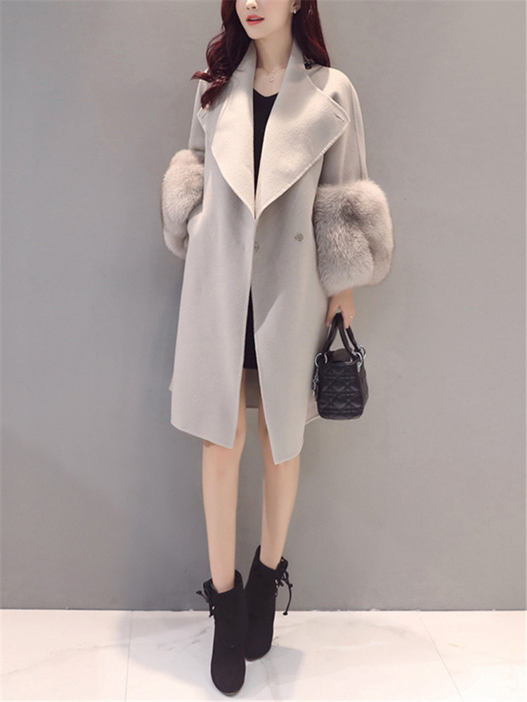 Elegant Fur Collar Cashmere Wool Coat