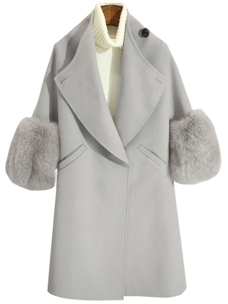 Elegant Fur Collar Cashmere Wool Coat