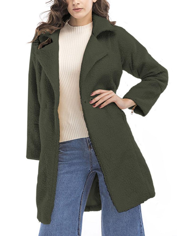 Casual Pure Color Cashmere Lapel Long Sleeve Women Coats