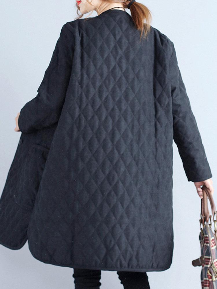 Casual Plaid Thicken Splited Button Long Sleeve Women Coats