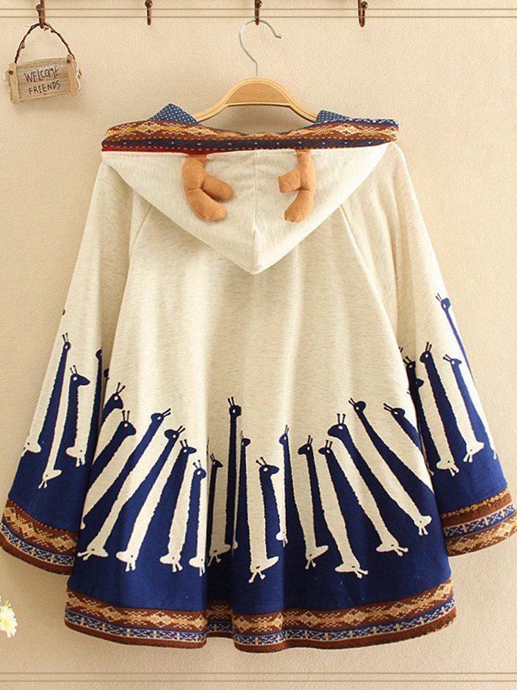 Printed Giraffe Oversized Antler Short Cloak Hoodies