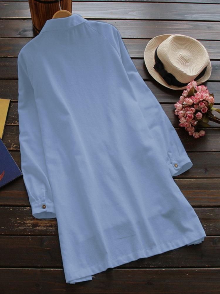 Casual Pure Color Irregular Long Sleeve Lapel Shirts For Women