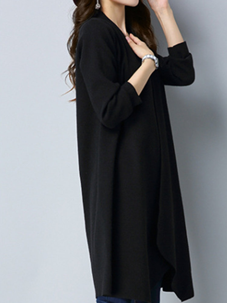 Elegant Women Knitted Long Sleeve Asymmetrical Hem Coats