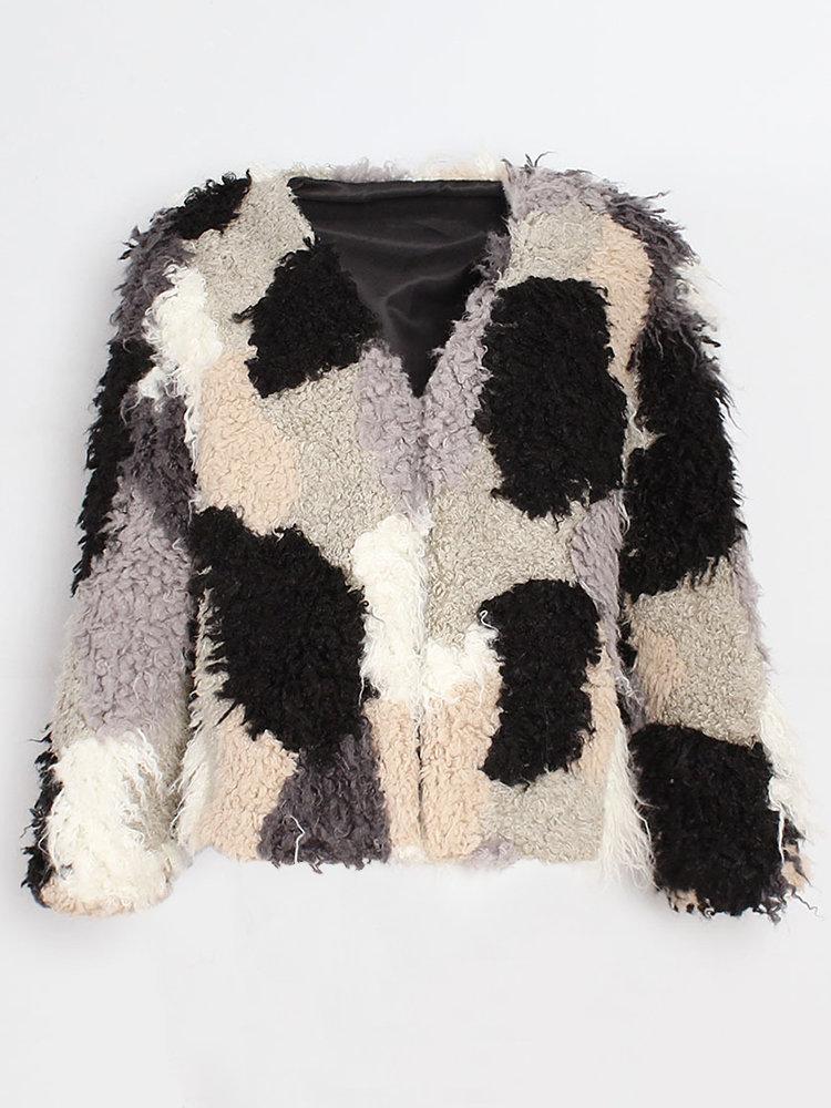 Faux Fur Color Mixing Autumn Winter Short Coat