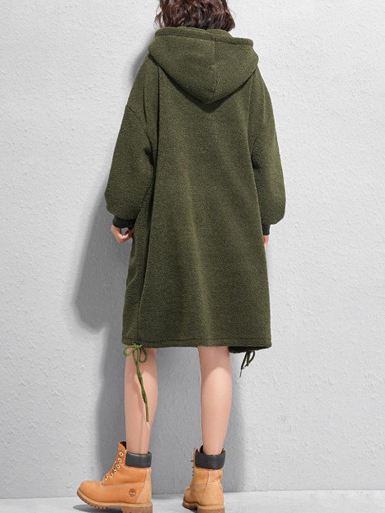 Cashmere Thick Hooded Solid Color Sweatshirt Dress