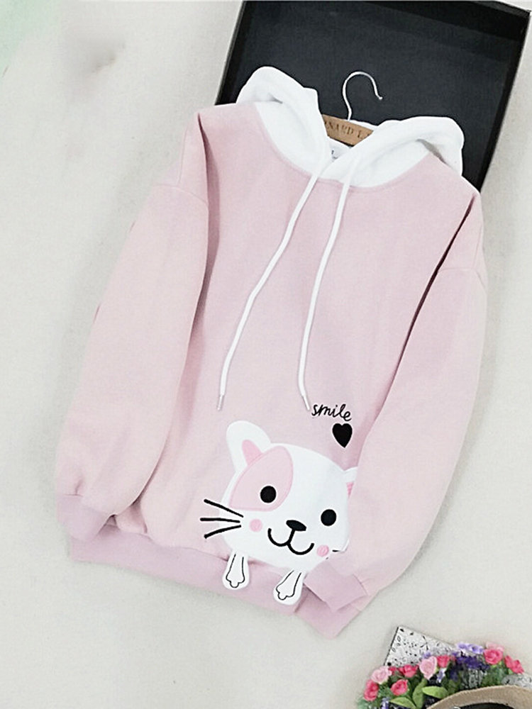 Embroidery Cat Loose Cute Hoodies For Women