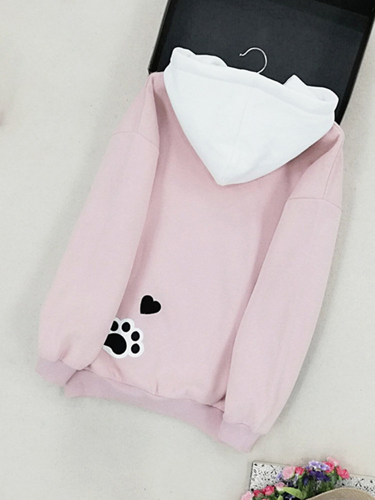 Embroidery Cat Loose Cute Hoodies For Women