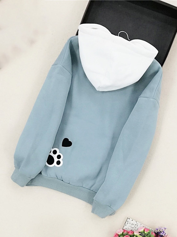 Embroidery Cat Loose Cute Hoodies For Women