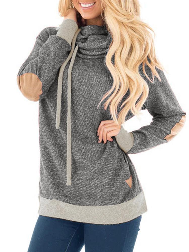 Casual Patchwork Cowl Neck Long Sleeve Sweatshirt