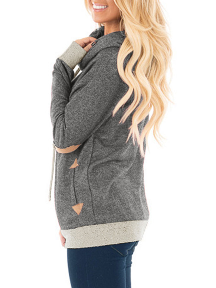 Casual Patchwork Cowl Neck Long Sleeve Sweatshirt