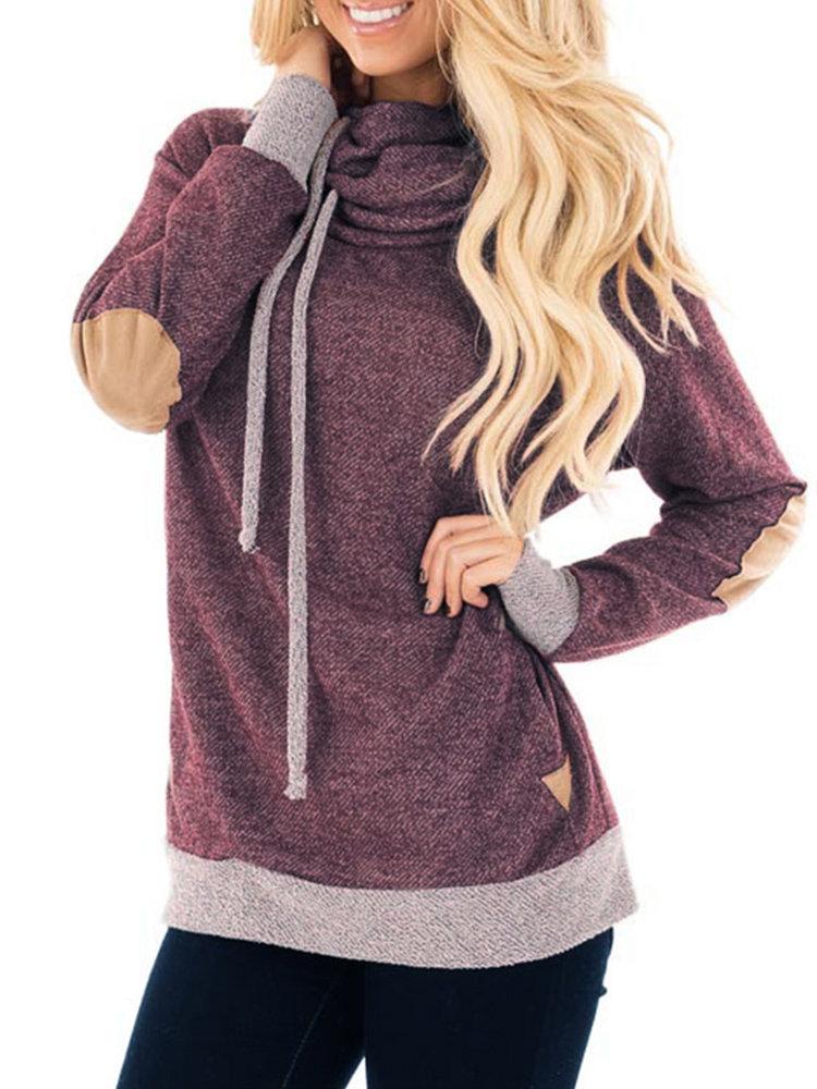 Casual Patchwork Cowl Neck Long Sleeve Sweatshirt