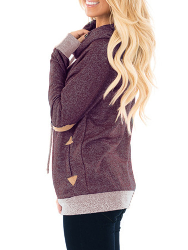 Casual Patchwork Cowl Neck Long Sleeve Sweatshirt