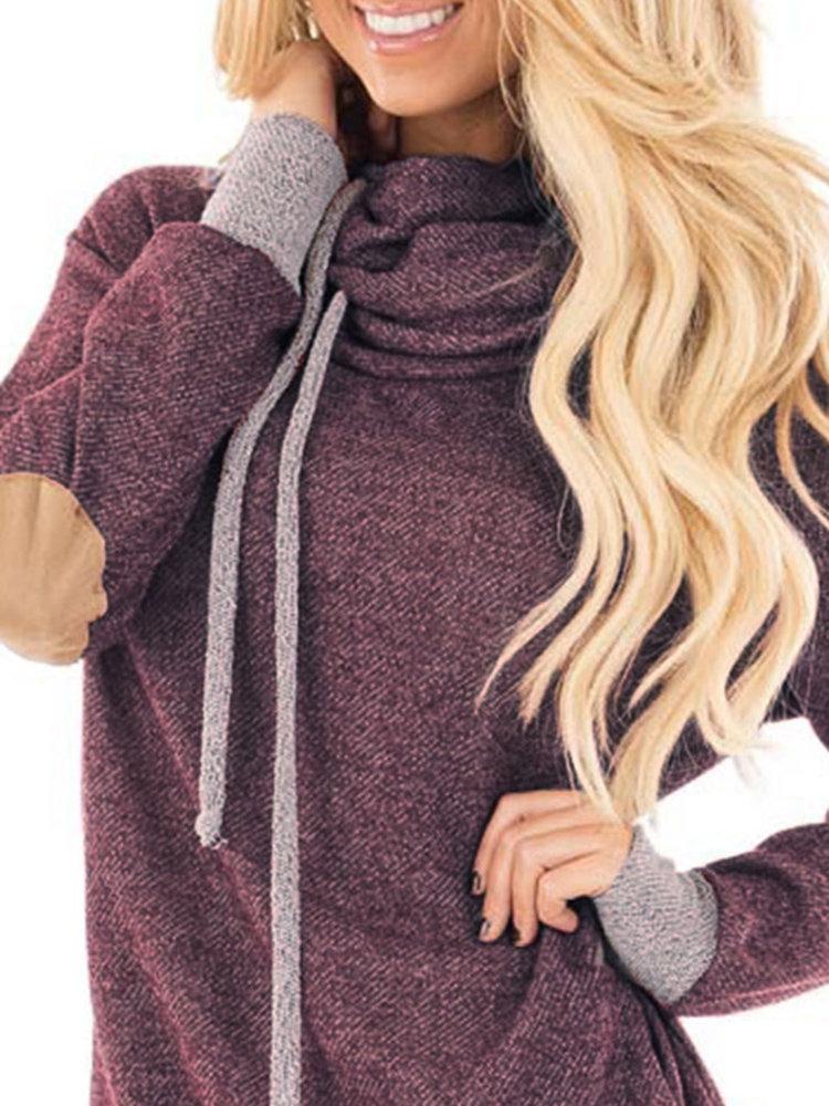 Casual Patchwork Cowl Neck Long Sleeve Sweatshirt