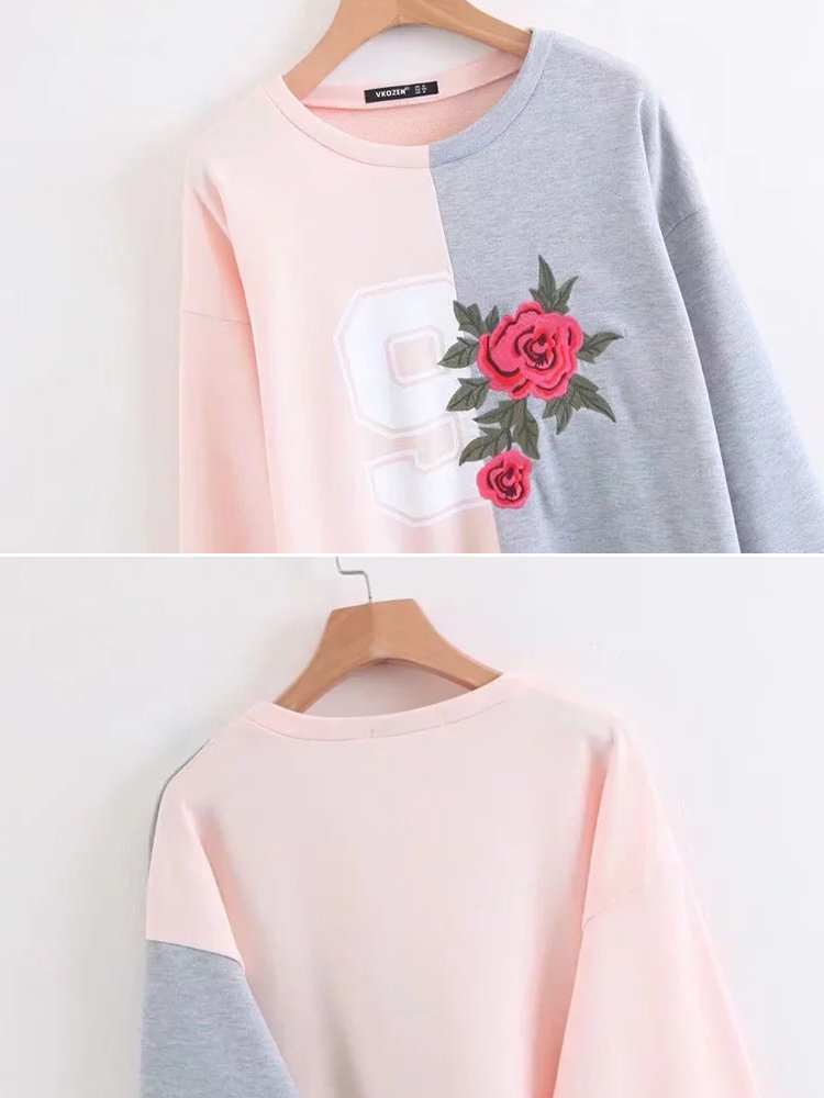 Casual Floral Embroidery Patchwork Long Sleeve Women Sweatshirts