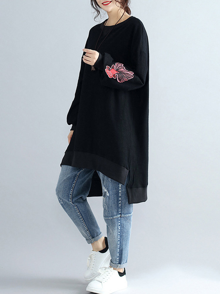 Casual Women Long Sleeve Embroidery Sweatshirts